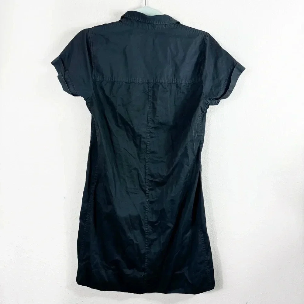 J. Crew 100% cotton short sleeve collared shirt dress SZ XS in black